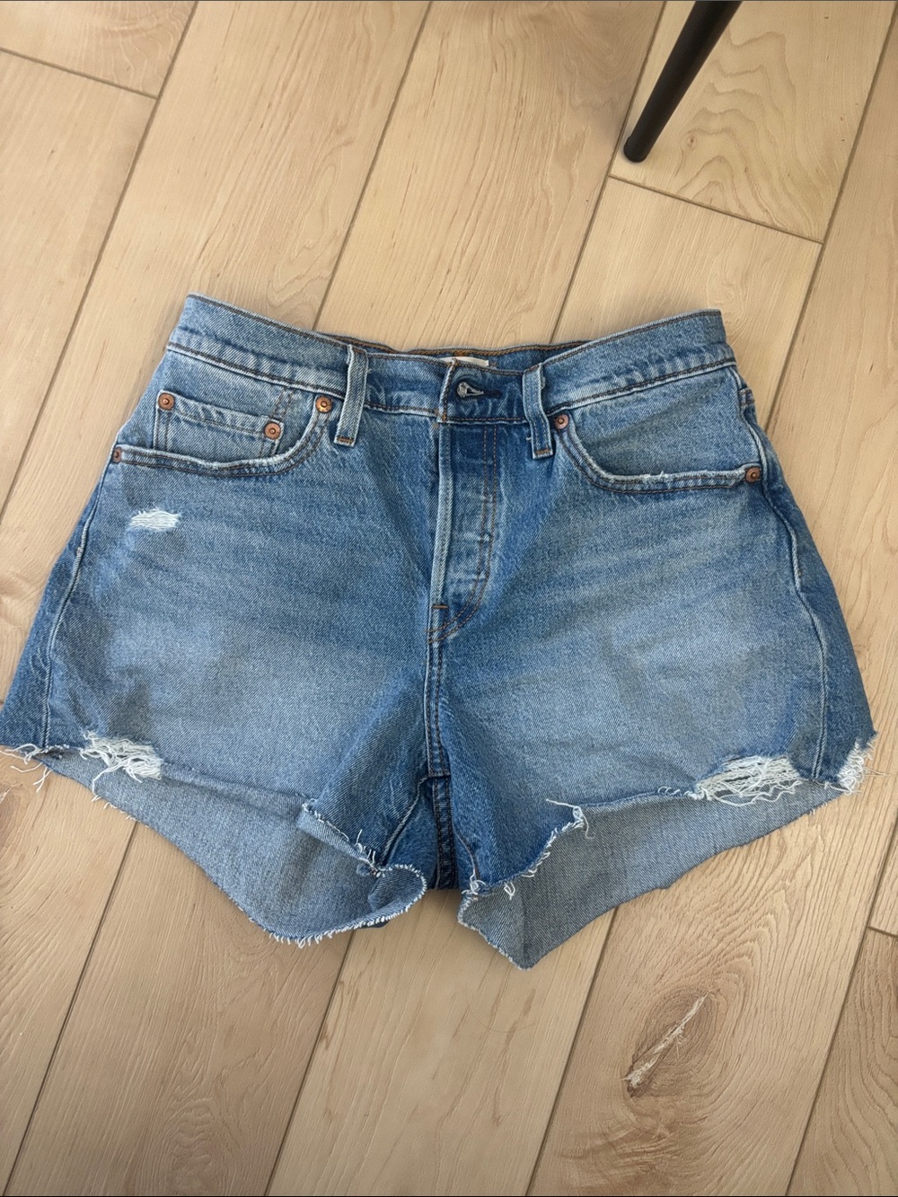 Levi's CURVE Light Blue Distressed Cutoff Denim Shorts